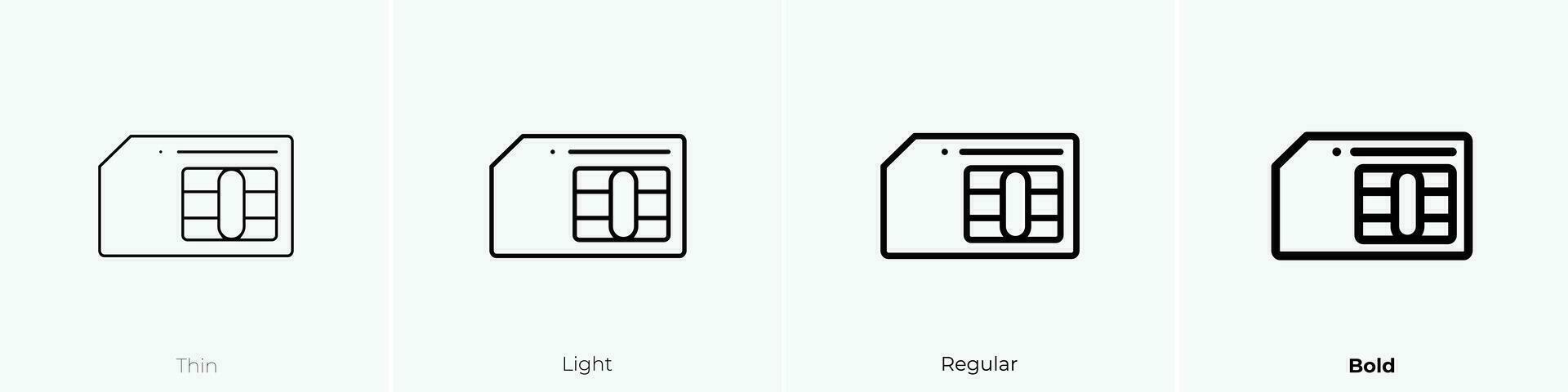 sim kort ikon. tunn, ljus, regelbunden och djärv stil design isolerat på vit bakgrund vektor