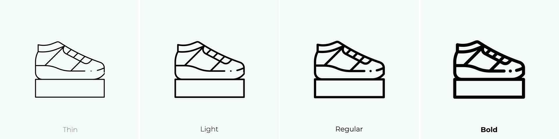 Sport Schuhe Symbol. dünn, Licht, regulär und Fett gedruckt Stil Design isoliert auf Weiß Hintergrund vektor