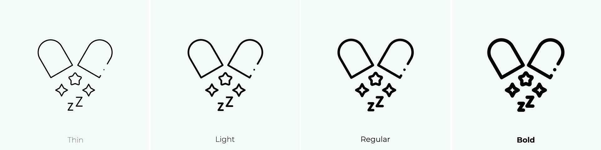 Schlafen Tabletten Symbol. dünn, Licht, regulär und Fett gedruckt Stil Design isoliert auf Weiß Hintergrund vektor