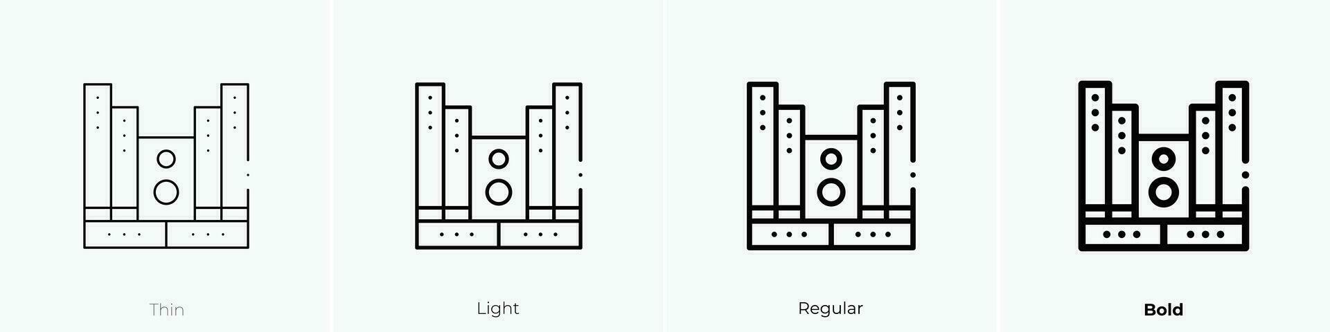 Klang System Symbol. dünn, Licht, regulär und Fett gedruckt Stil Design isoliert auf Weiß Hintergrund vektor