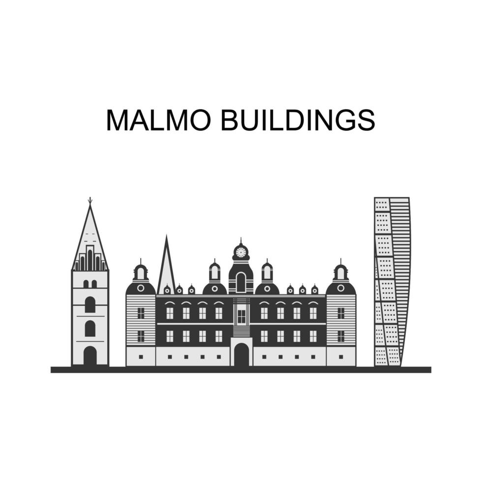 vacker panoramautsikt över Malmö staden i sverige. att vrida överkroppen är en nyfuturistisk bostadsskyskrapa i Sverige. vektor