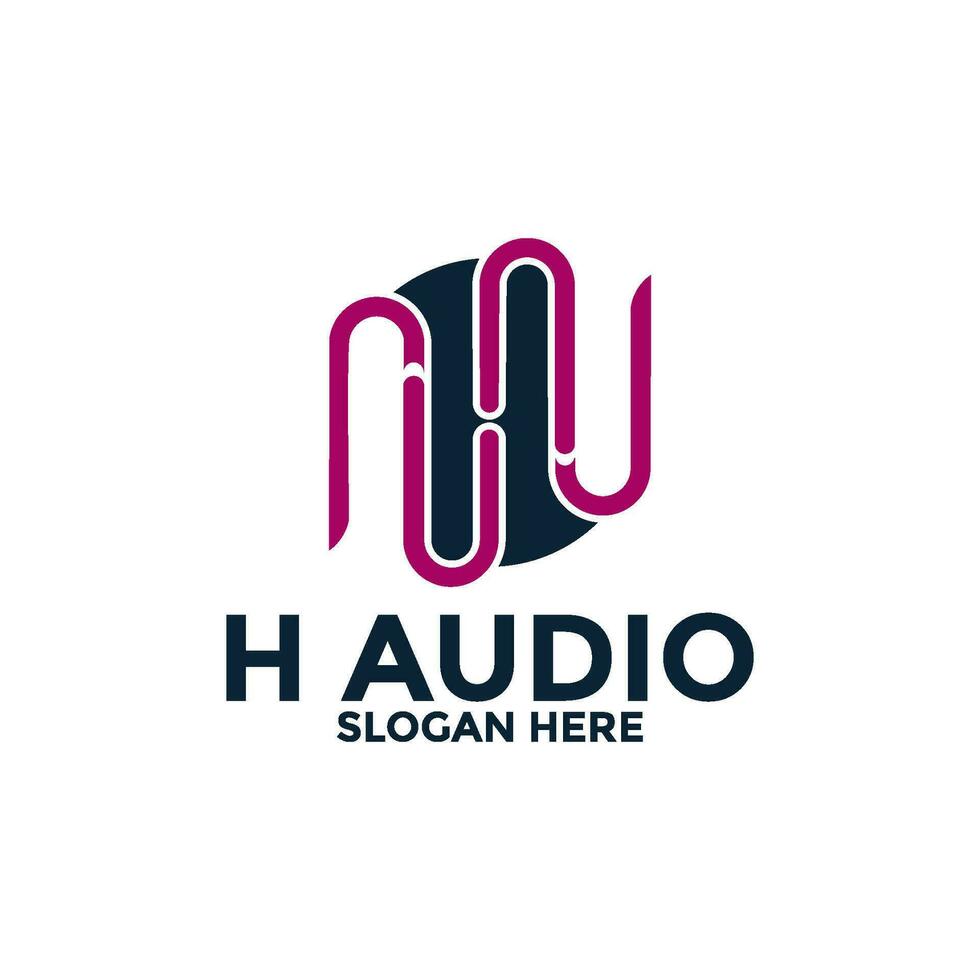 brev h med audio logotyp, ljud logotyp design mall vektor