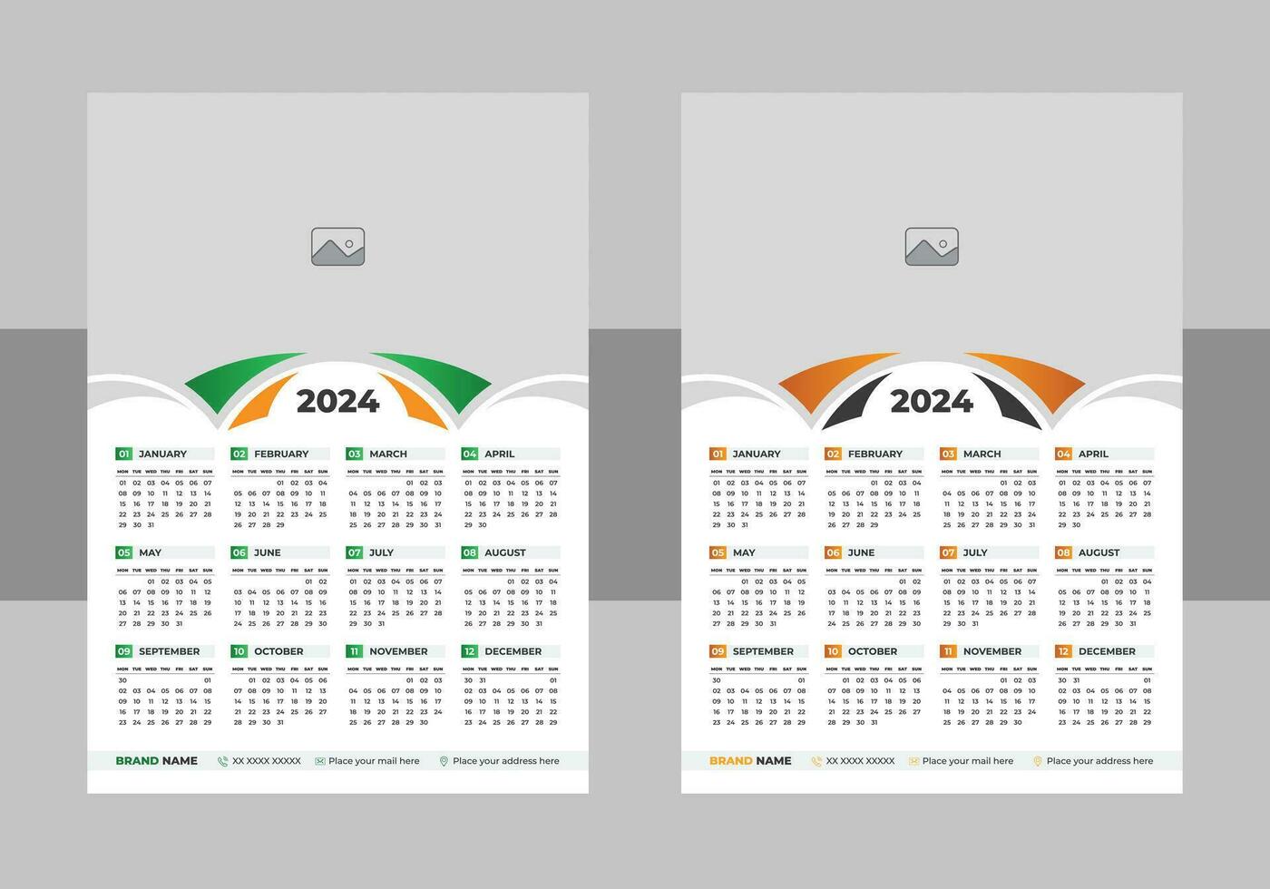 Kalender Vorlage zum 2024 Jahr. Planer Tagebuch im ein minimalistisch Stil. das Woche beginnt auf Montag. jährlich Kalender Vorlage vektor