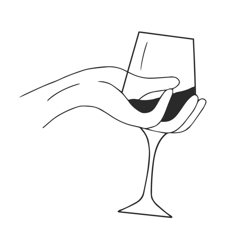kvinna hand innehav en glas med röd vin. årgång gravyr stiliserade teckning. vektor illustration. vektor illustration