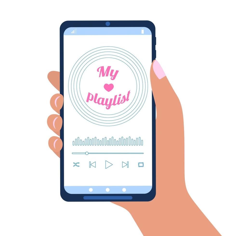Hand hält Smartphone mit Musikplayer-Schnittstelle vektor
