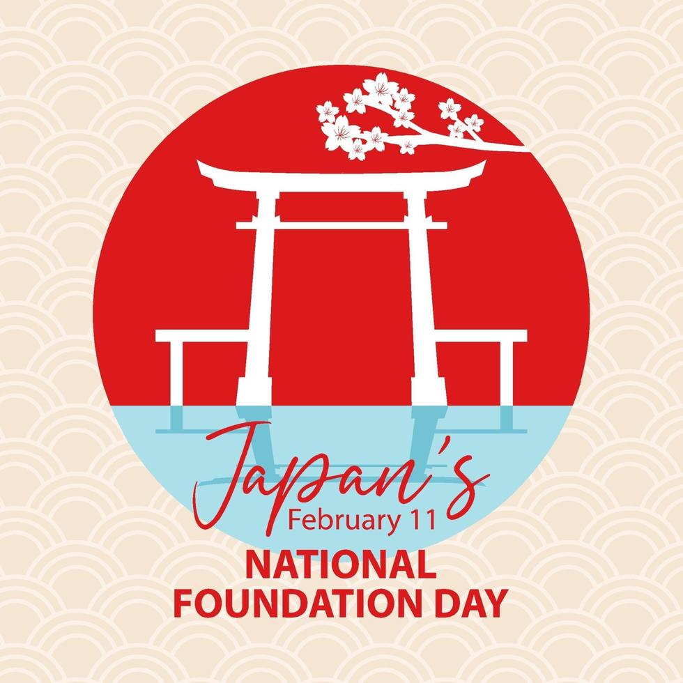 Japans nationella stiftelsedagsbanner med torii gate vektor