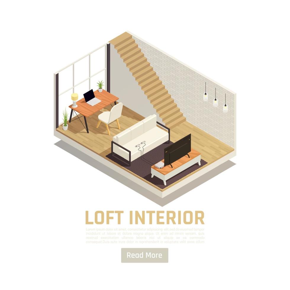 loft interiör isometrisk vy vektorillustration vektor