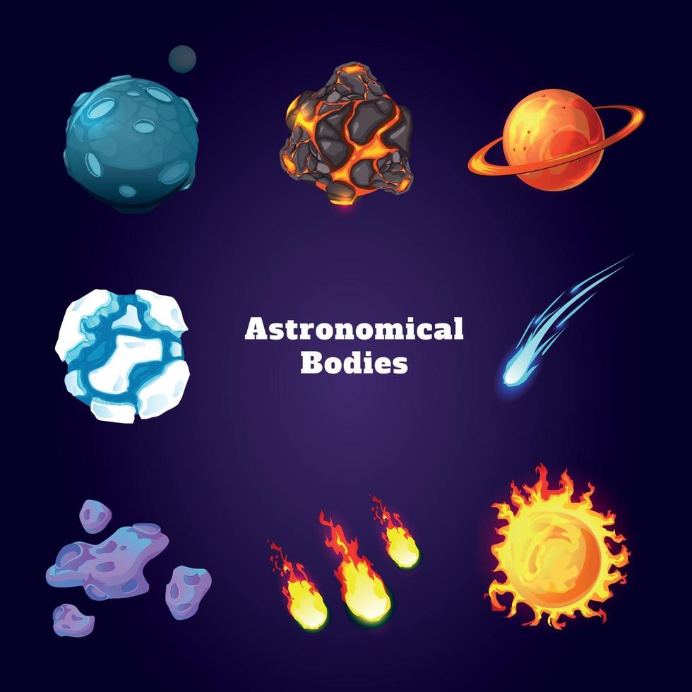 astronomische körper cartoon spiel set vektorillustration vektor