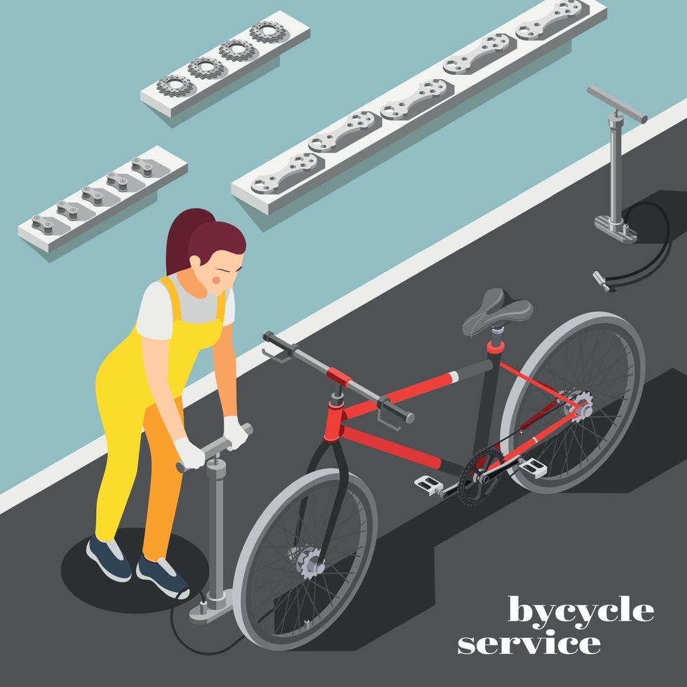 cykel service isometrisk bakgrund vektorillustration vektor