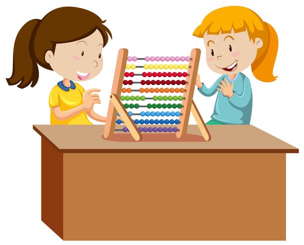 Två unga tjejer som leker med en abacus vektor