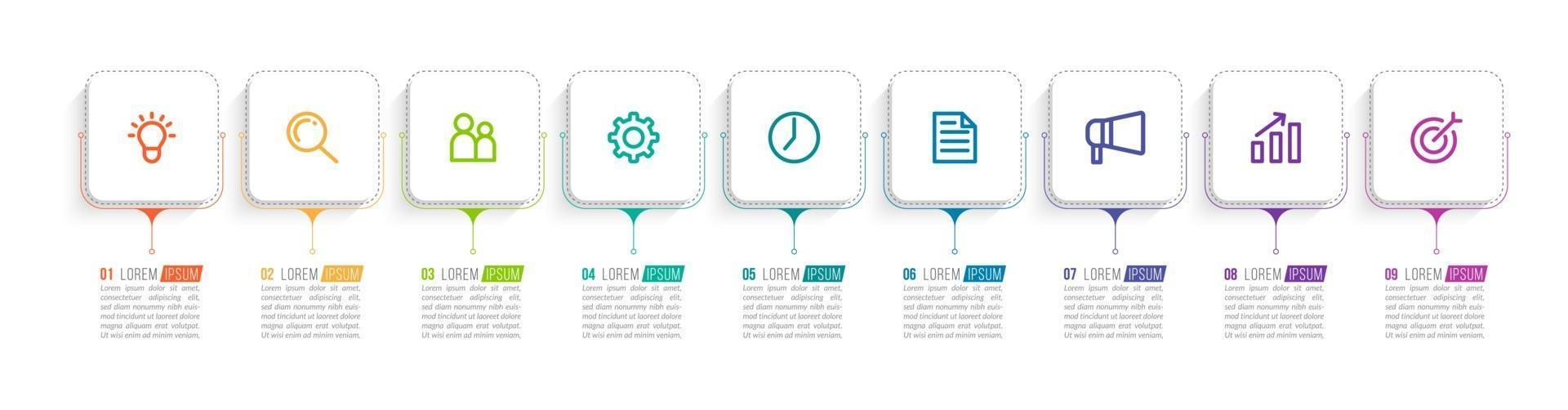 Vektor-Infografik-Design mit Symbolen und 9 Optionen oder Schritten vektor