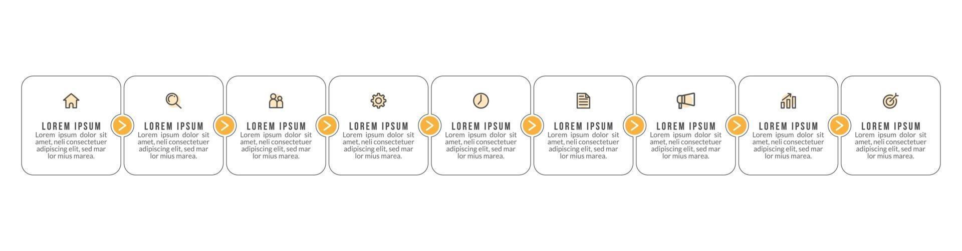 Vektor-Infografik-Design mit Symbolen und 9 Optionen oder Schritten vektor