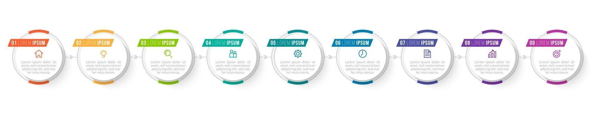 Vektor-Infografik-Design mit Symbolen und 9 Optionen oder Schritten vektor