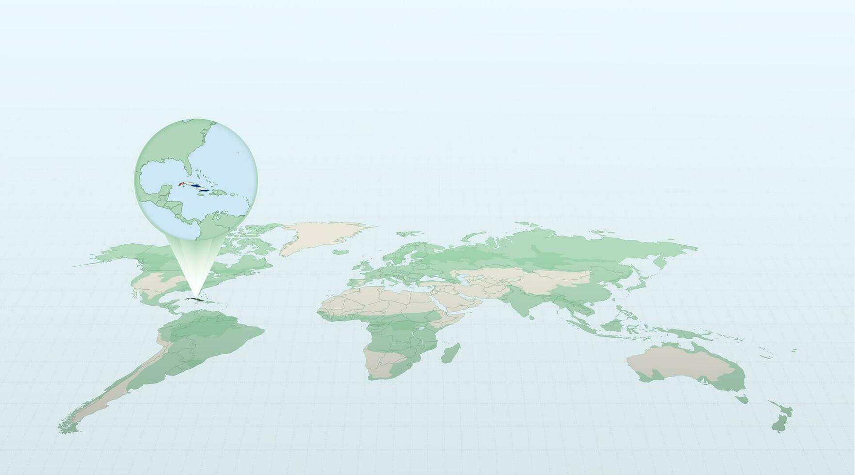 värld Karta i perspektiv som visar de plats av de Land kuba med detaljerad Karta med flagga av kuba. vektor