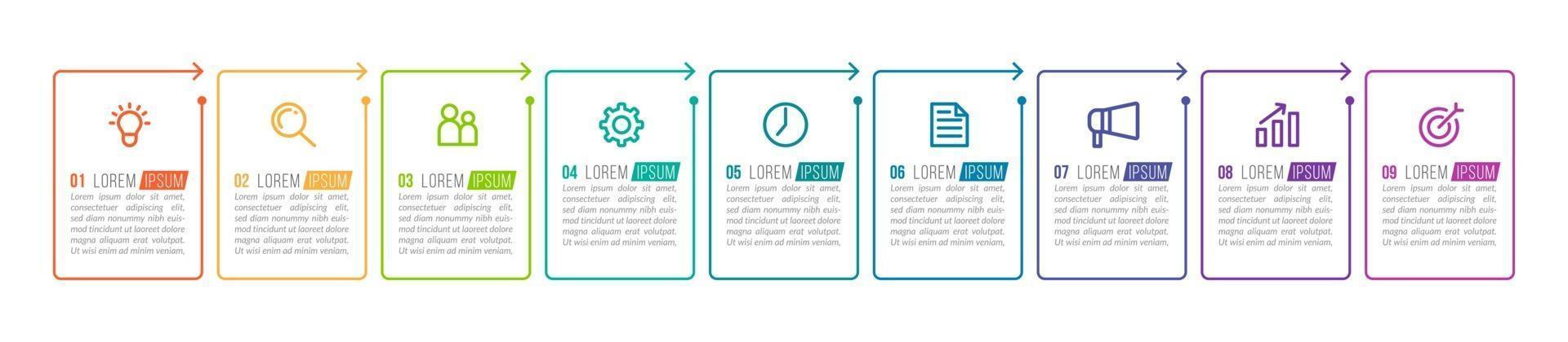 Vektor-Infografik-Design mit Symbolen und 9 Optionen oder Schritten vektor