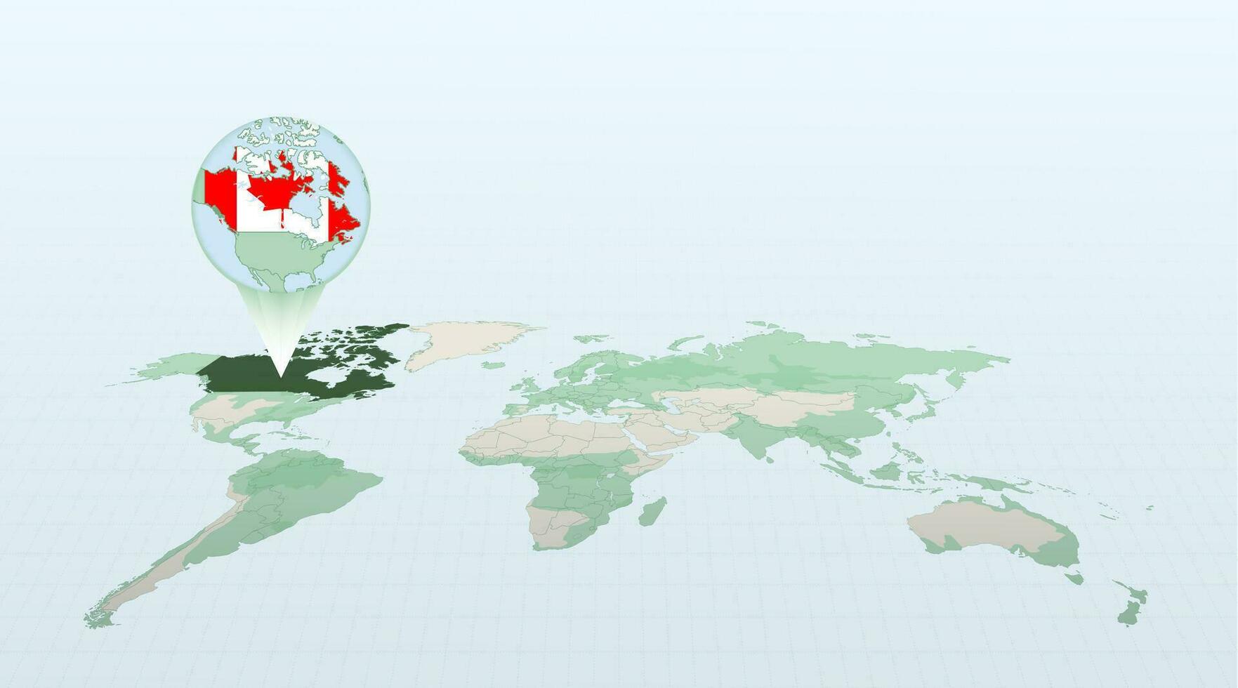 värld Karta i perspektiv som visar de plats av de Land kanada med detaljerad Karta med flagga av Kanada. vektor