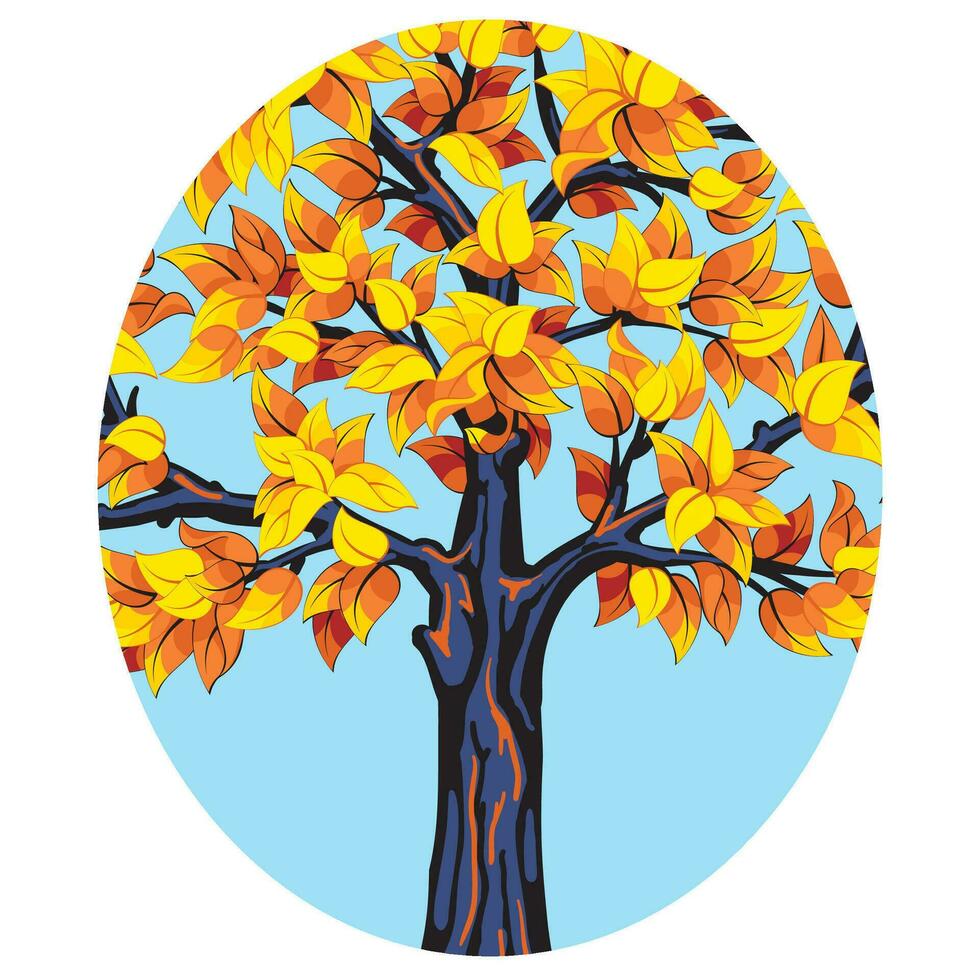 höst träd med gul löv och blå himmel vektor