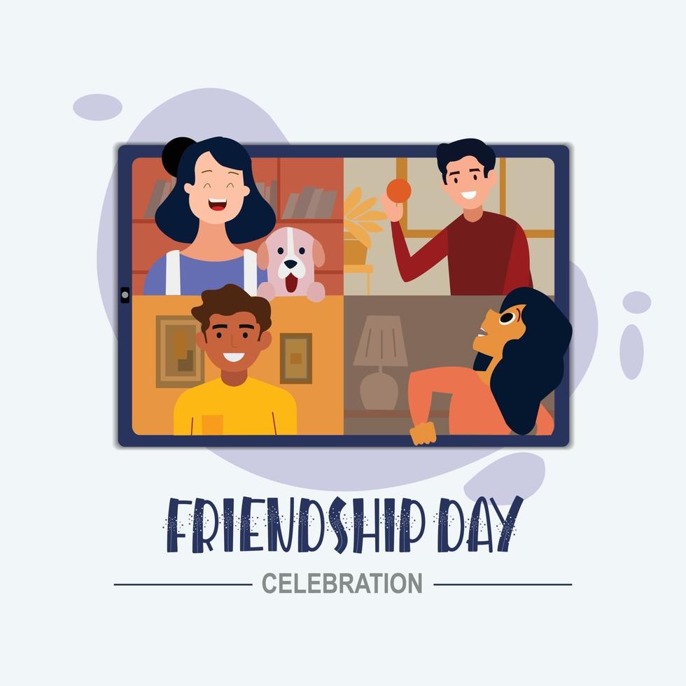 Poster von Freunden feiern den Tag der Freundschaft auf einem Tablet. vektor