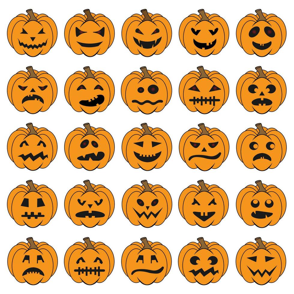 uppsättning av enkel halloween skrämmande pumpa med rolig ansikte vektor