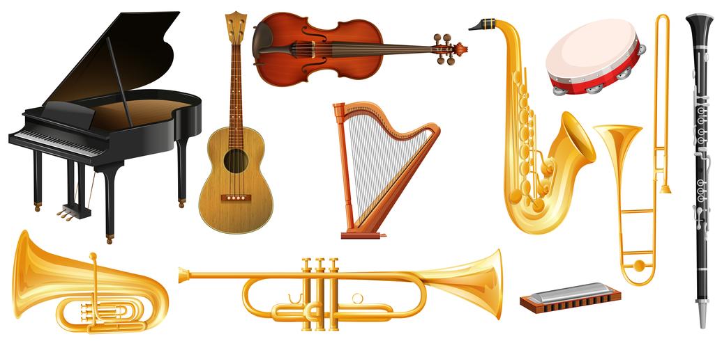 Olika typer av klassiska musikinstrument vektor