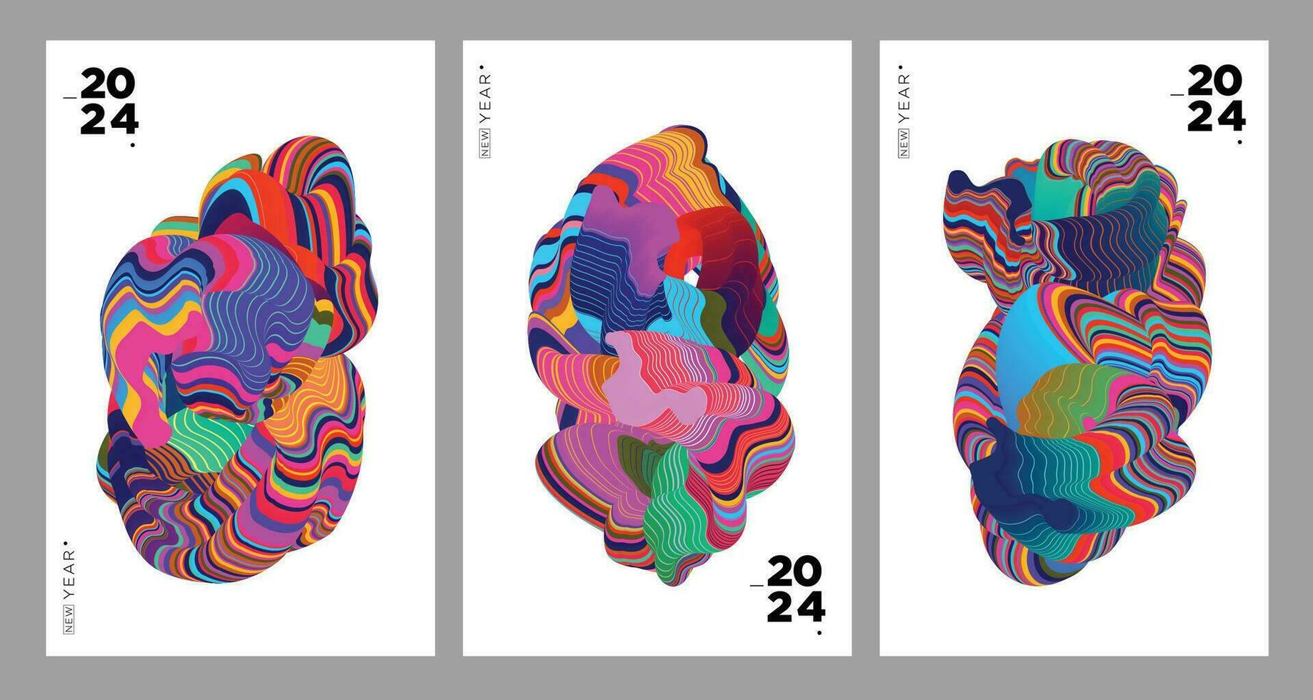 ny år 2024 kalender omslag och hälsning kort med färgrik abstrakt vätska bakgrund design vektor