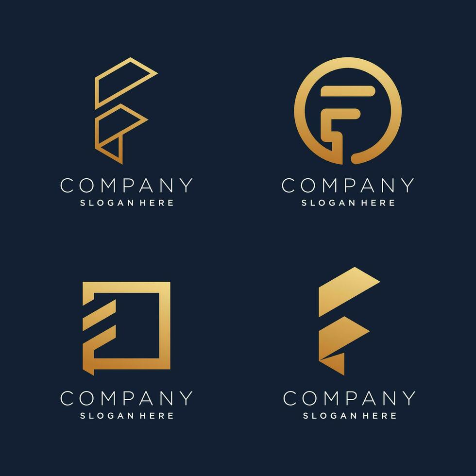 brev f logotyp design element vektor samling med gyllene begrepp