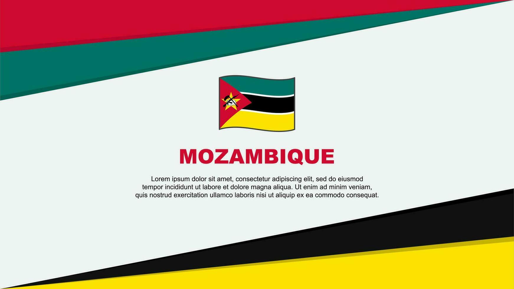 Mozambique Flagge abstrakt Hintergrund Design Vorlage. Mozambique Unabhängigkeit Tag Banner Karikatur Vektor Illustration. Mozambique Design