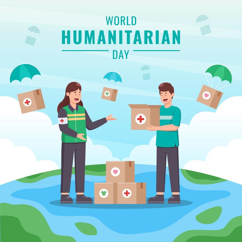 människor som samlar in donationer under världens humanitära dag vektor