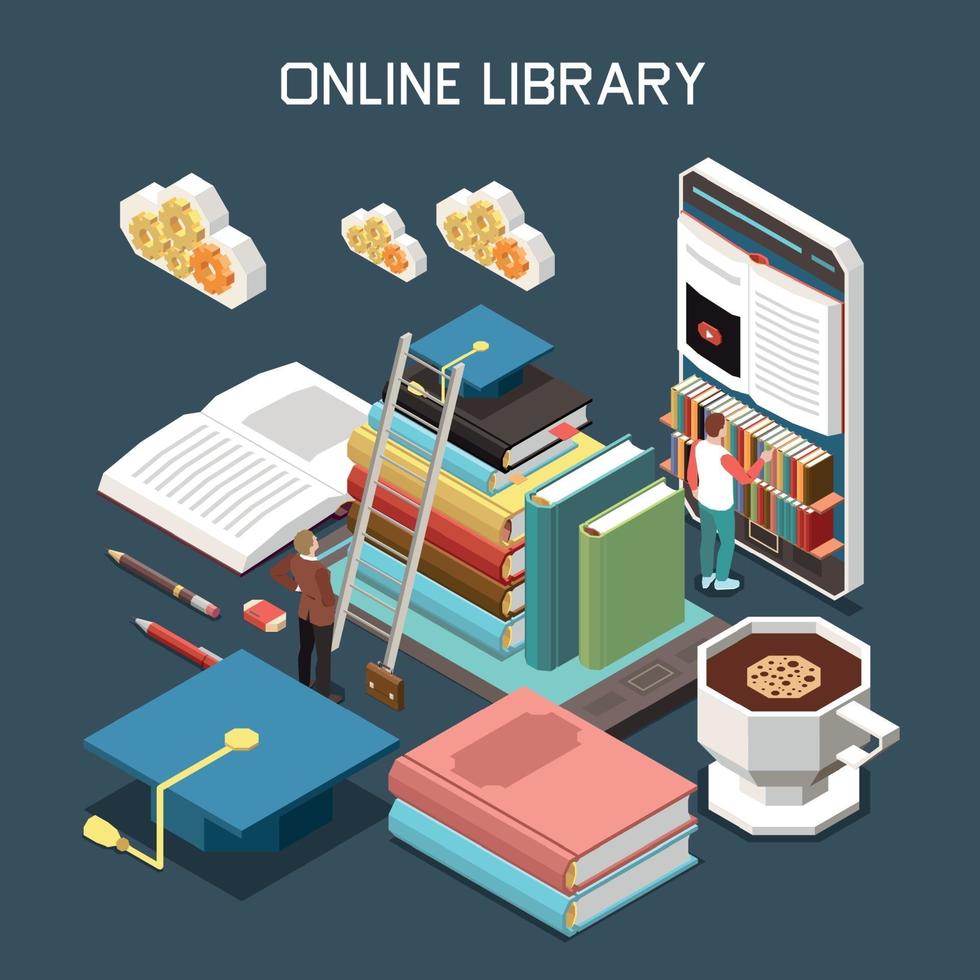 online-bibliotek isometrisk design koncept vektorillustration vektor