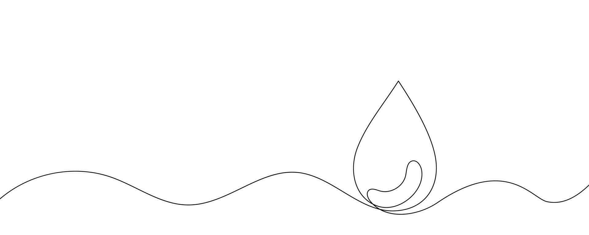 kontinuerlig linje vatten släppa konst liten droppe ikon regn översikt skiss klotter teckning. ett linje linjär blod hav vatten släppa dragen riva eco donation abstrakt medicinsk enkel logotyp isolerat. vektor illustration