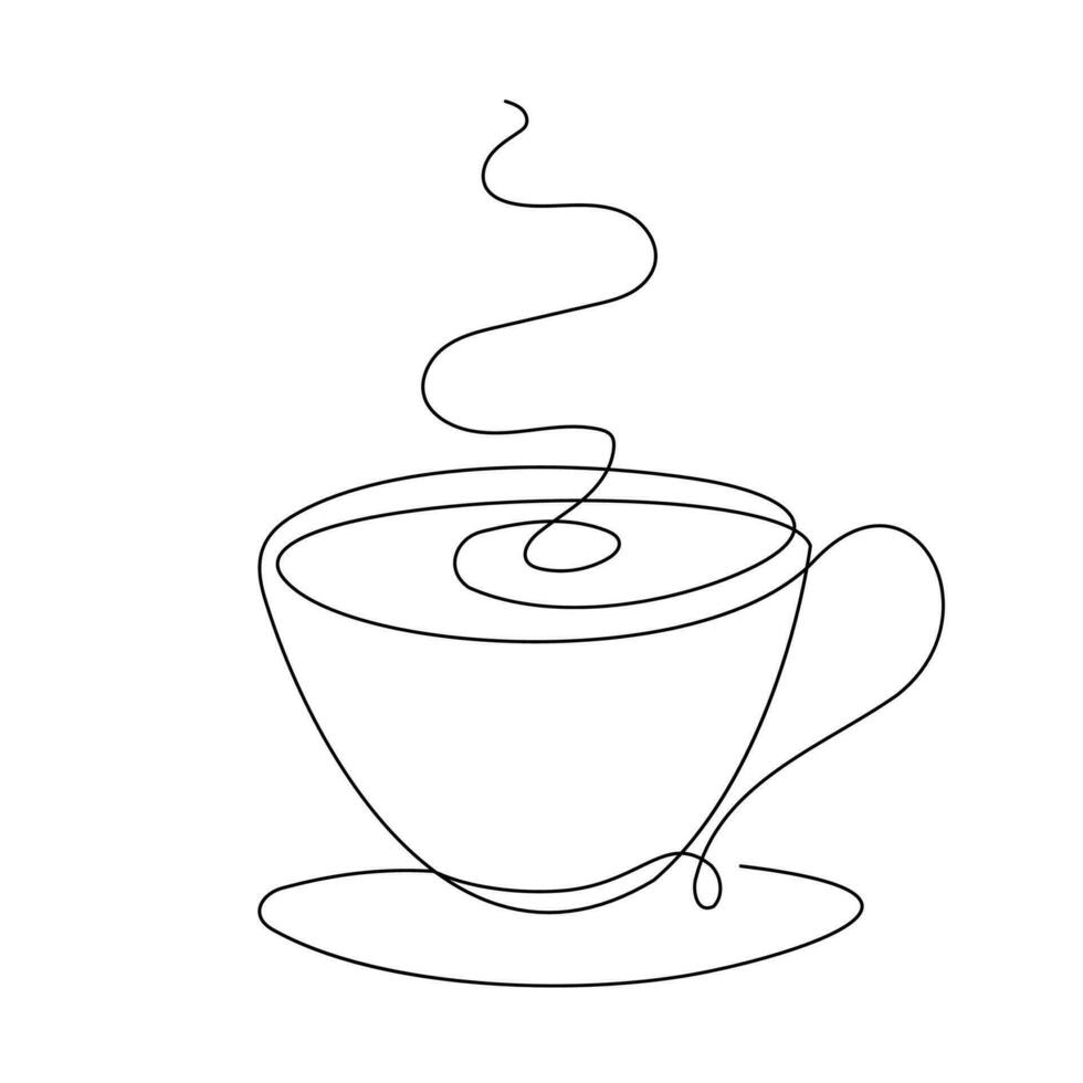 Kaffee Tasse kontinuierlich Linie skizzieren Tee Symbol Cafe skizzieren trinken Single Kunst Gliederung Becher Logo Lebensmittel. Gekritzel Tasse Linie abstrakt Hintergrund Frühstück Dampf Morgen Kaffee Design Symbol. Vektor Illustration