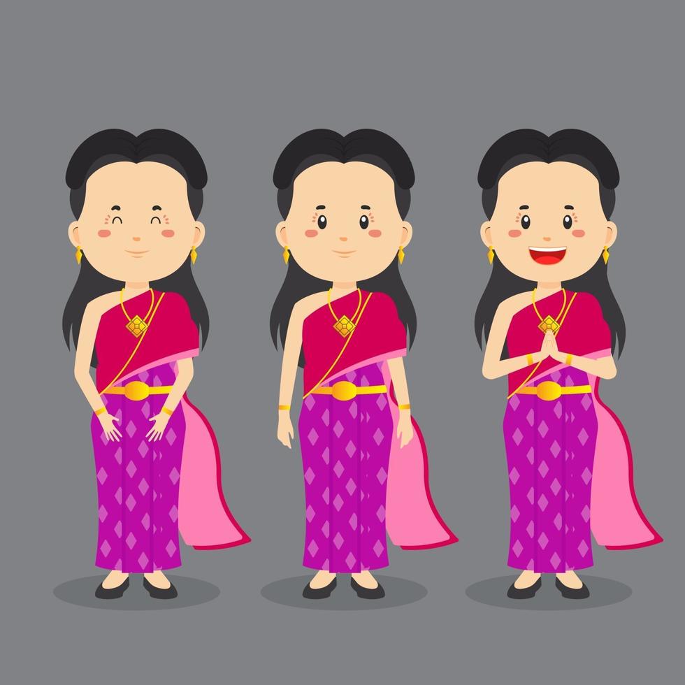 thailändischer charakter mit verschiedenem ausdruck vektor