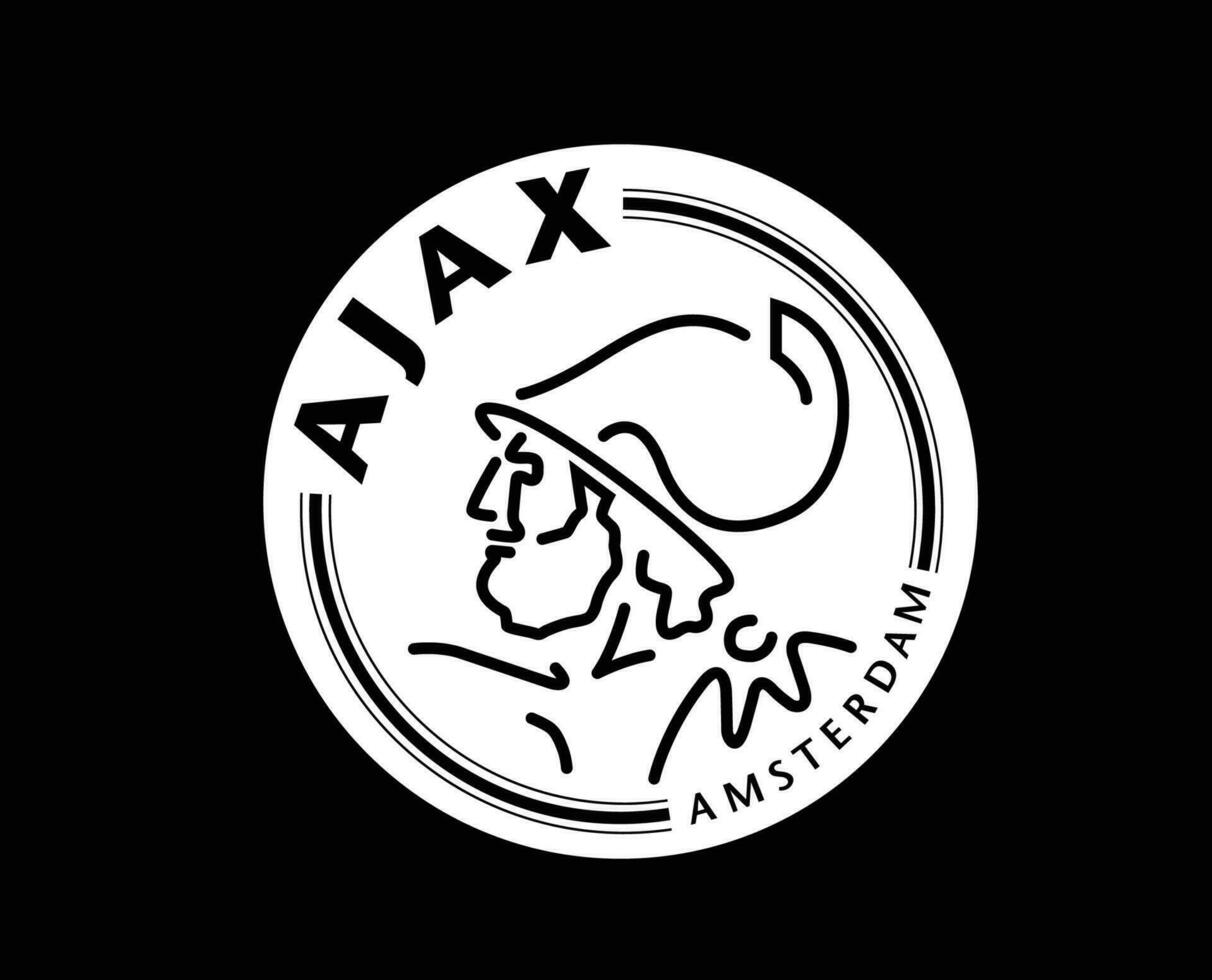 ajax amsterdam klubb logotyp symbol vit nederländerna eredivisie liga fotboll abstrakt design vektor illustration med svart bakgrund