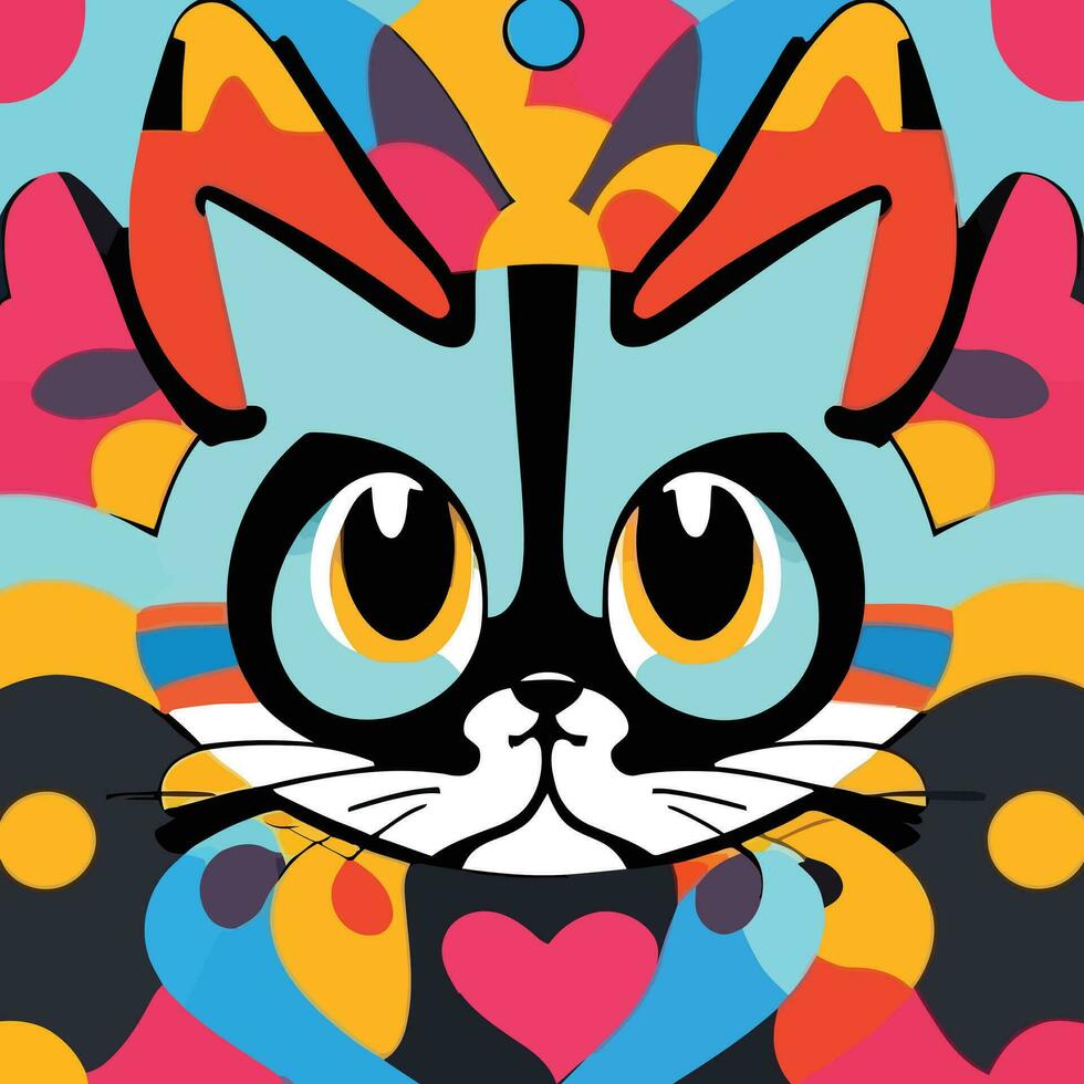 katt abstrakt design och färgrik vektor teckning för utskrift, t-shirt design och gåva kort.