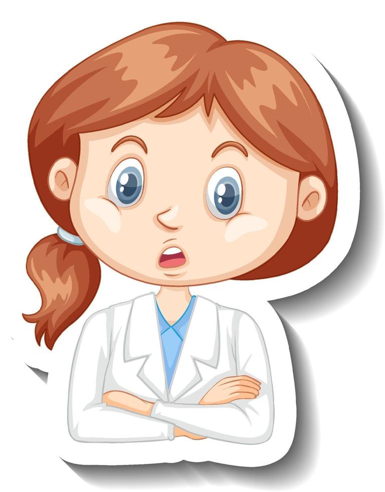 Porträt eines Mädchens im Wissenschaftskleid-Cartoon-Charakter-Aufkleber vektor