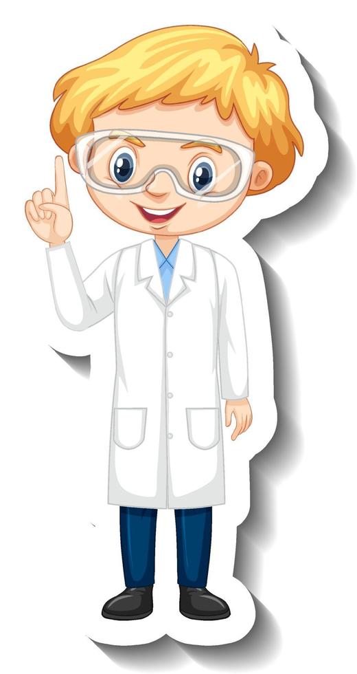 tecknad karaktär klistermärke med en pojke i vetenskapsklänning vektor