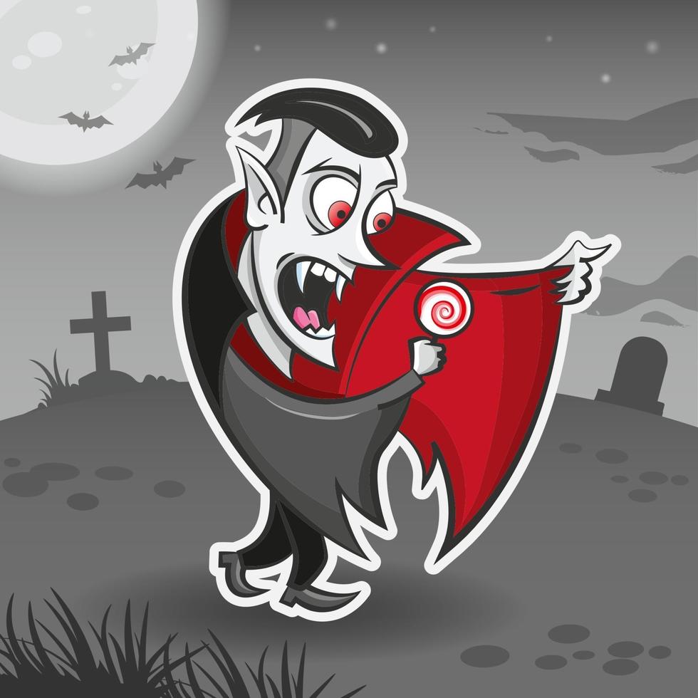 Vampir Dracula Zeichentrickfigur. Halloween-Aufkleber vektor