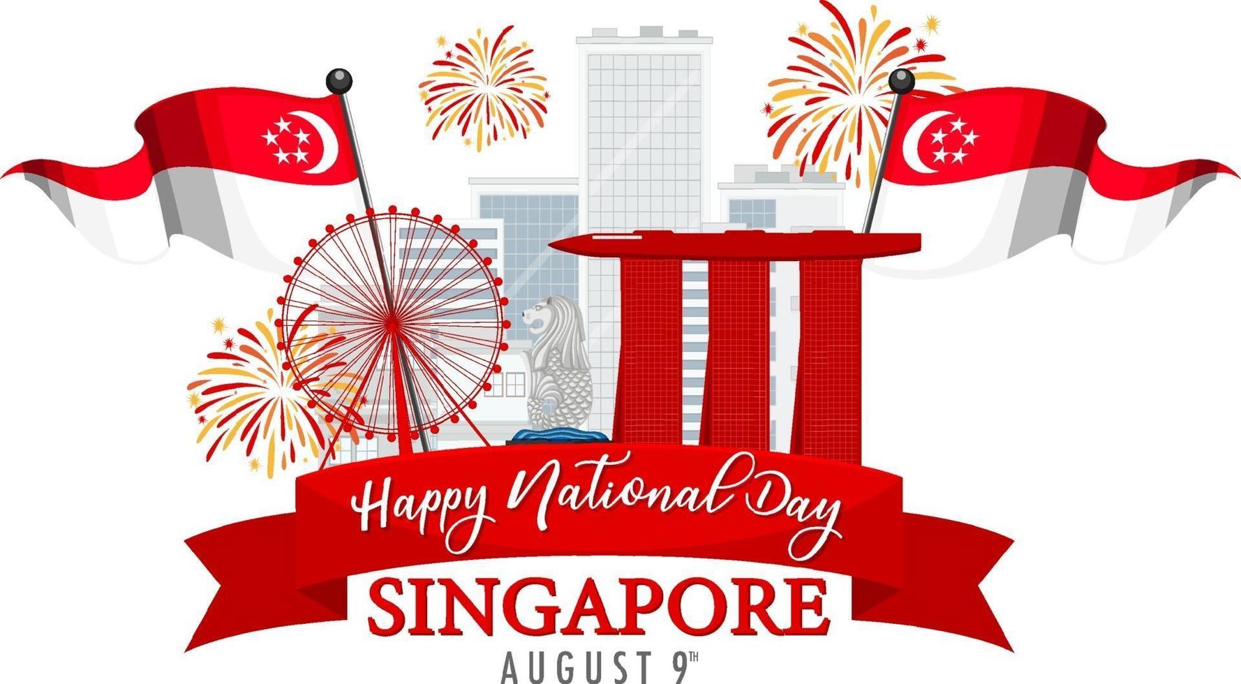 singapore nationaldag banner med marina bay sand singapore vektor