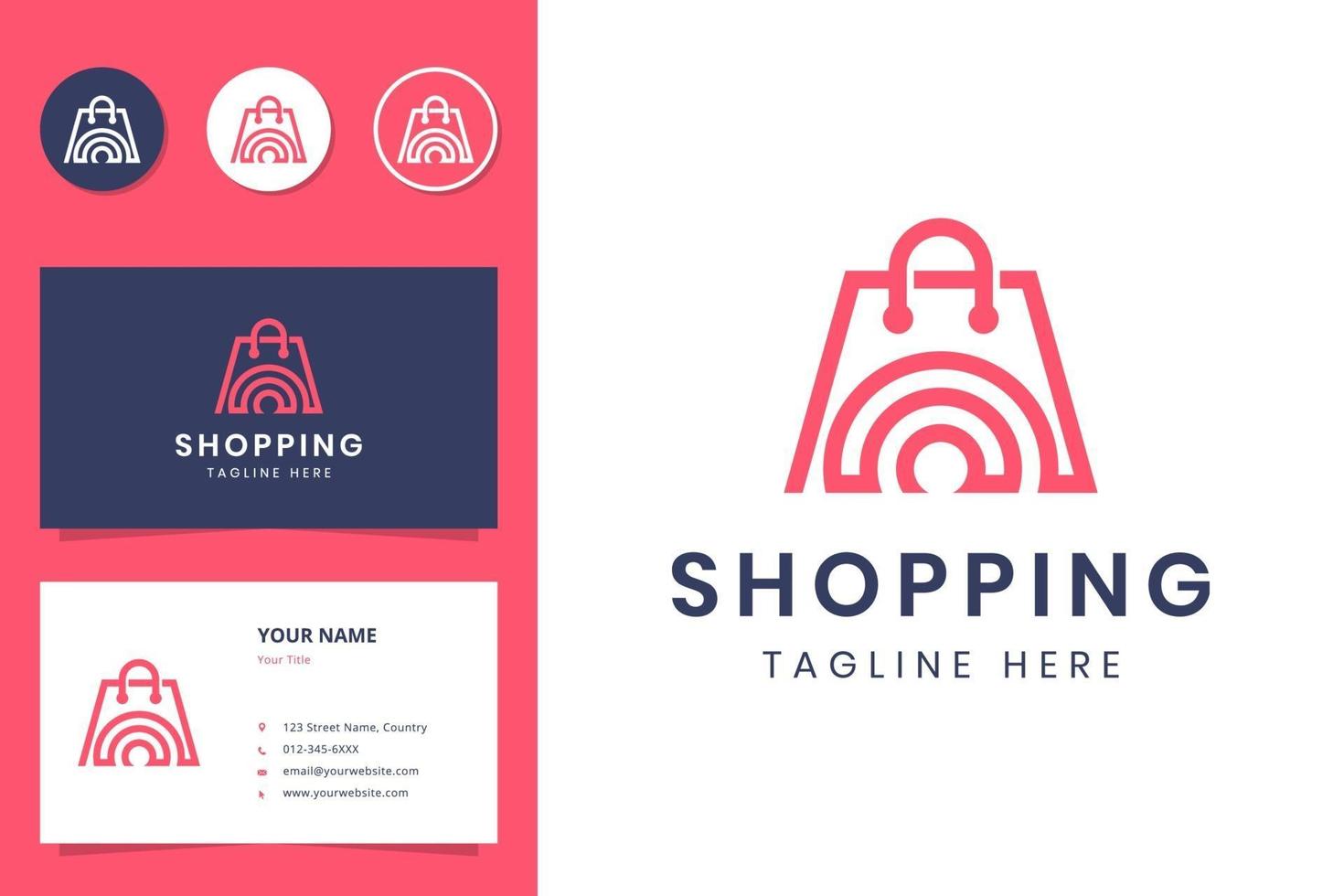 Shopping Line Art Logo-Design und Visitenkarte vektor