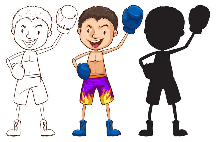Skisser av en boxare i olika färger vektor