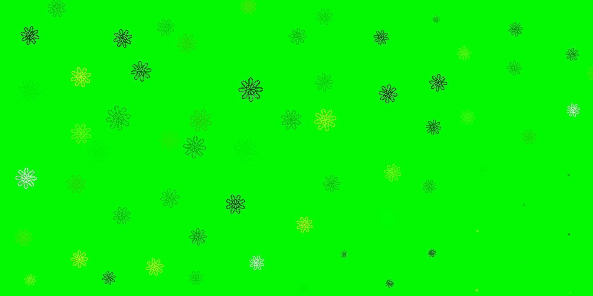 ljusgrön, gul vektor naturlig bakgrund med blommor.