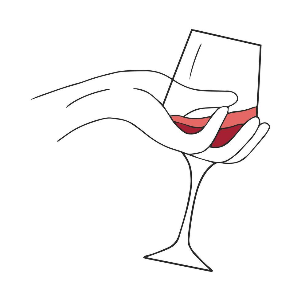 weiblich Hand halten ein Glas mit rot Wein. Jahrgang Gravur stilisiert Zeichnung. Vektor Illustration. Vektor Illustration