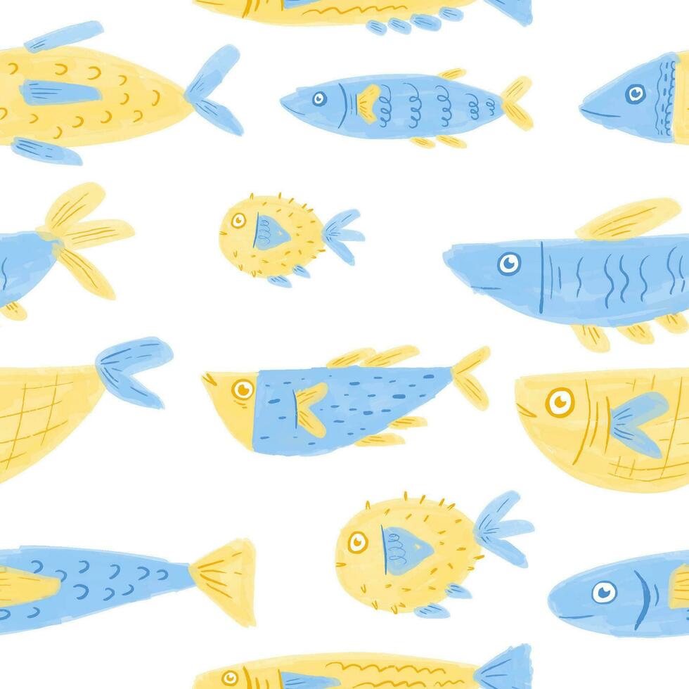 vektor blå och gul fisk mönster