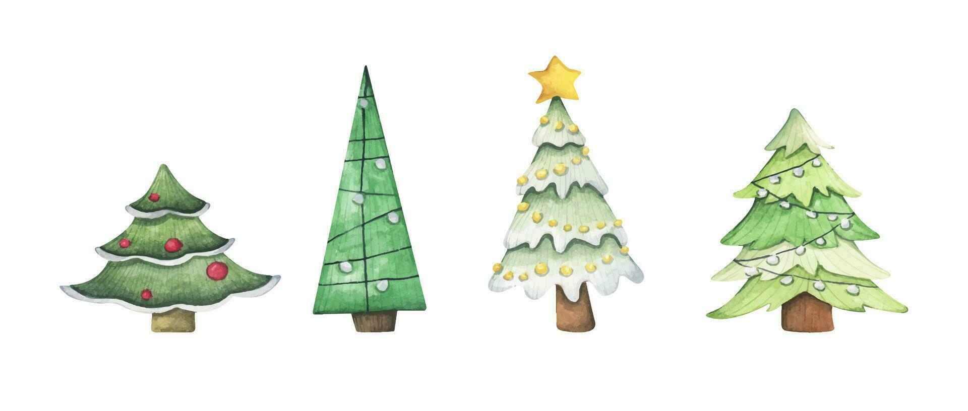 einstellen Aquarell Weihnachten und Neu Jahr Bäume, Weihnachten Kiefer. vektor