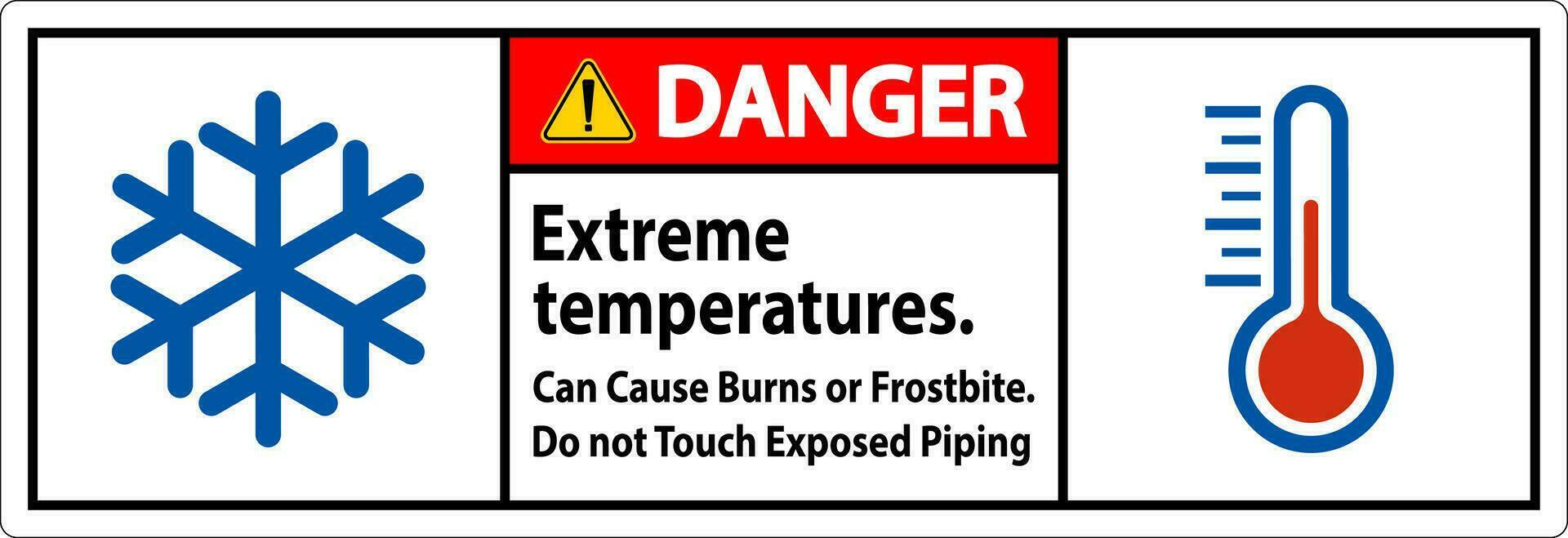 Achtung Zeichen extrem Temperaturen, können Ursache brennt oder Erfrierung, tun nicht berühren ausgesetzt Rohrleitungen vektor