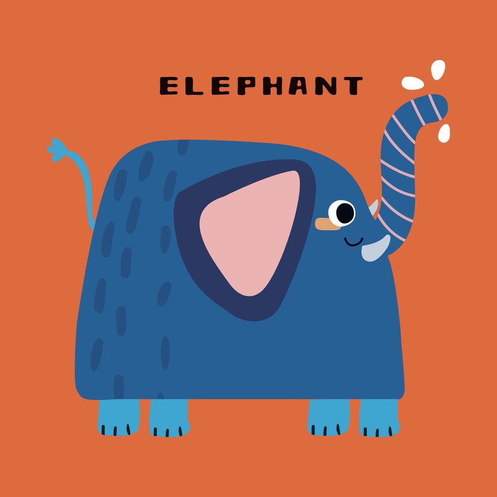 ritad för hand tecknad serie söt blå elefant illustration vektor