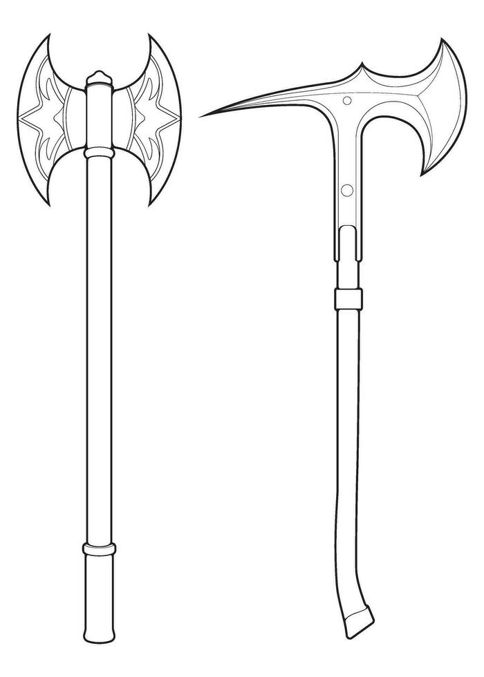 uppsättning av översikt medeltida yxa vektor vapen. vektor hand dragen illustration isolerat på vit bakgrund.