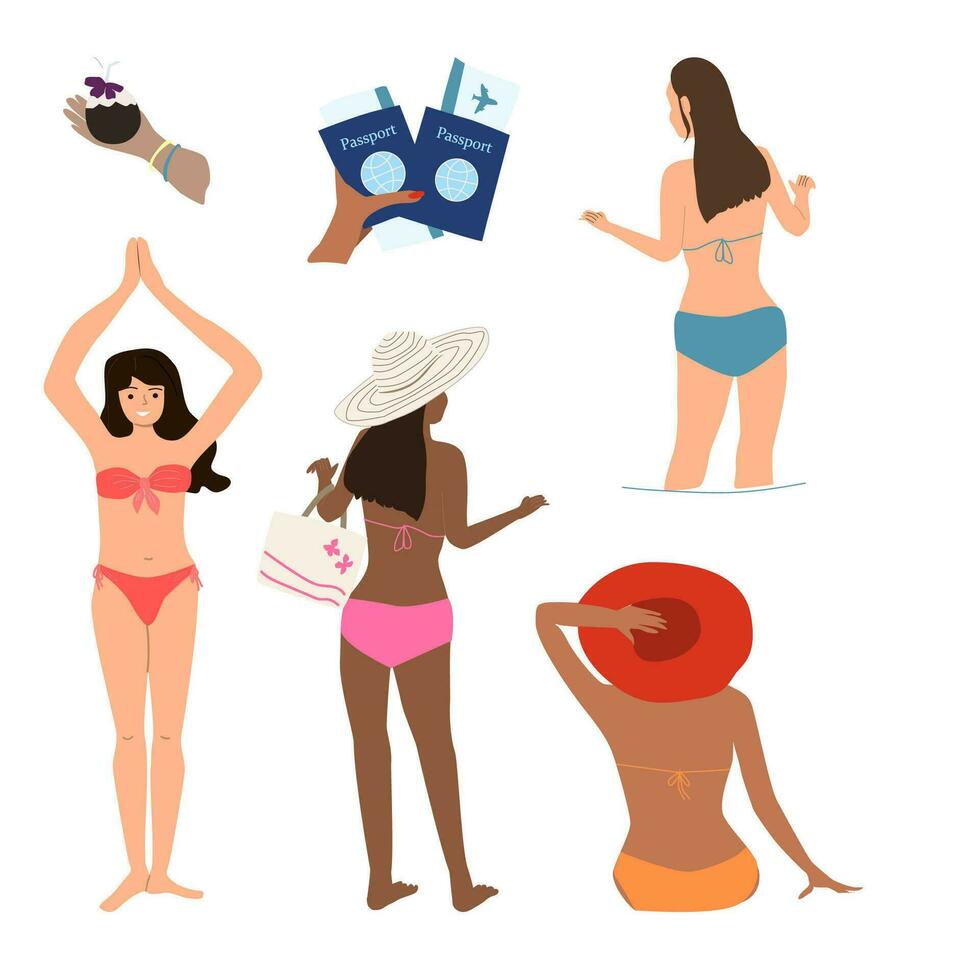Frauen von anders Rennen im Bikinis im posiert vektor