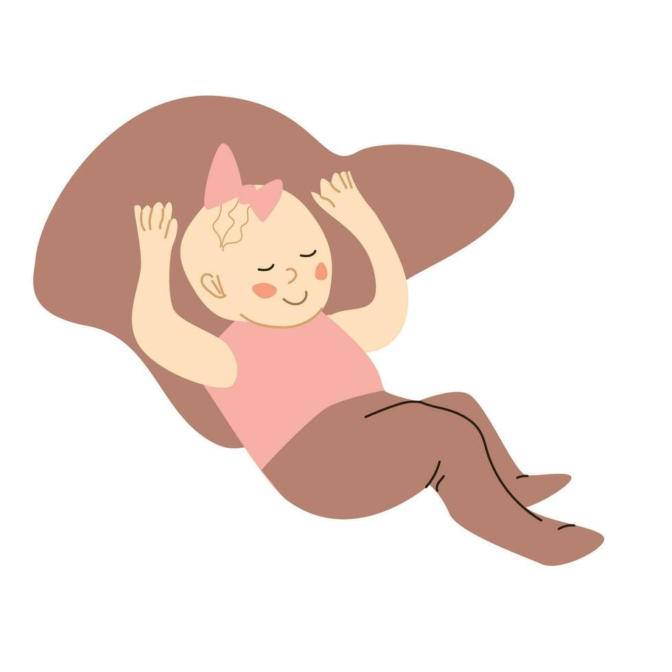 söt bebis flicka sömn på brun kudde vektor