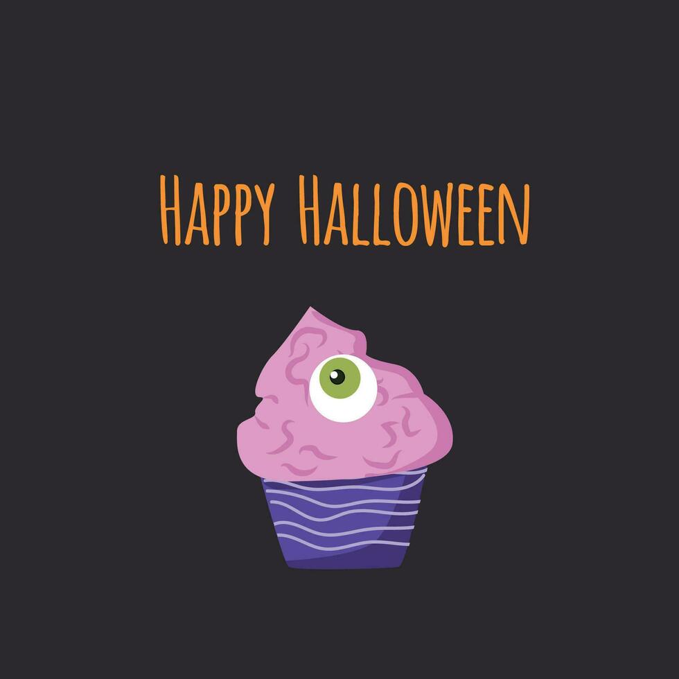 süß Karte glücklich Halloween mit Maffin mit Gehirne vektor